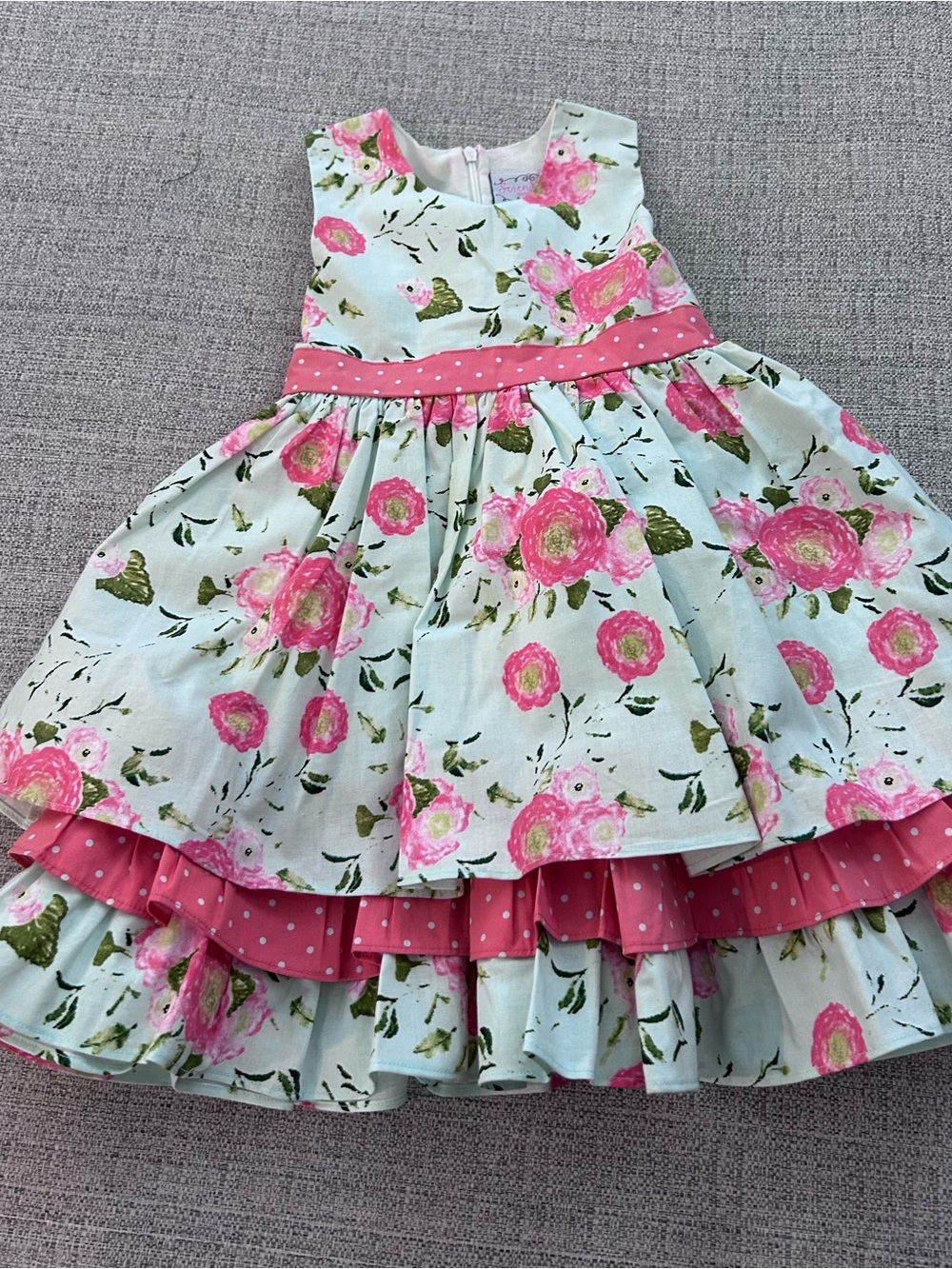 Serendipity Floral Tiered Sundress in Mint & Pink w Matching Headband Size 4